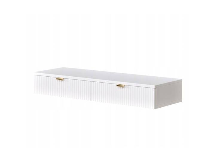 Coiffeuse murale suspendue – Façade rainurée poignée dorée- BLANC - deux tiroirs 100x15x33cm