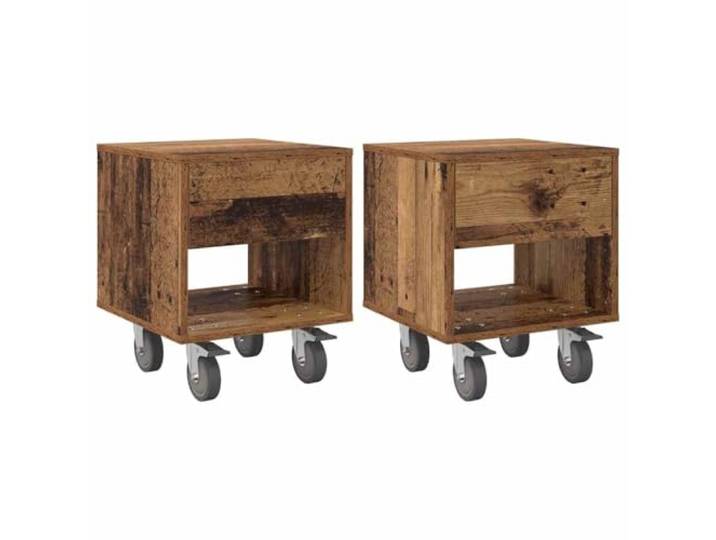 KUTYWEXFM 2er Set Nachttisch Altholz-Optik 40,5x40x48cm Holzwerkstoff Modernes Beistelltisch 2er Set im Altholz-Design mit Fächern für Schlafzimmer und Wohnbereich.