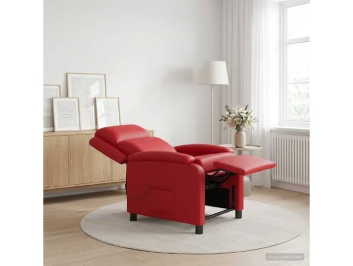 Relaxsessel Rot Kunstleder mit Neigungsfunktion 115°-160° Metall- und Holzgestell,schwarze Kunststoffbeine,feuchtes Tuch zur Pflege,Wohnzimmer oder Büro