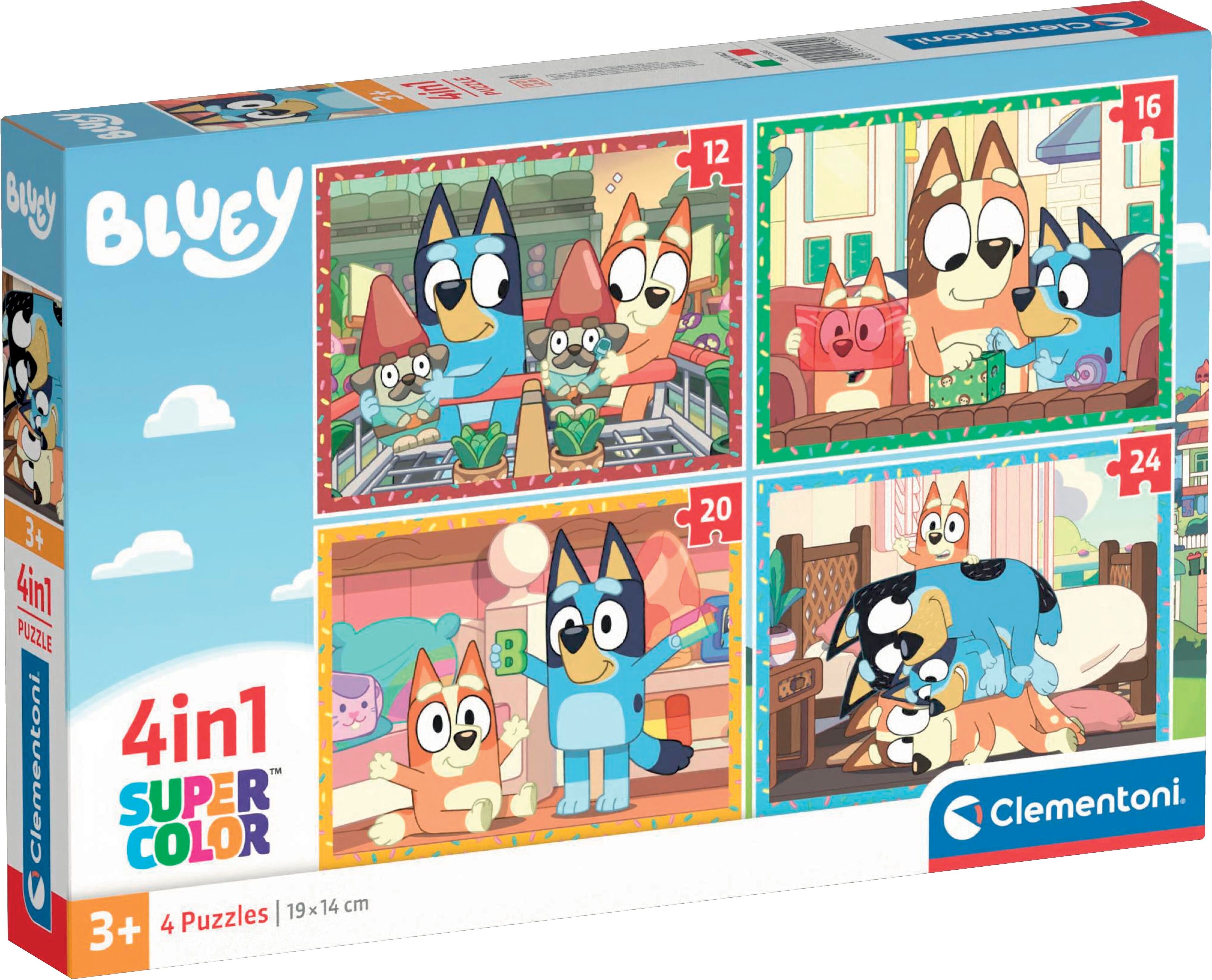 Puzzle CLEMENTONI "Bluey, 4in1 Supercolor", bunt, Puzzles, Kinder, Pappe, Motiv, Puzzle, Made in Europe