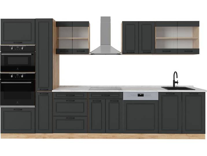 Cuisine complète Vicco R-Line Anthracite Campagne/Chêne doré 350cm \, PT Marbre\, Model 53411