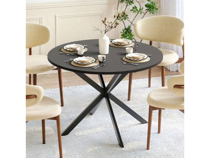 Table à manger ronde - URTR - Pieds en X Ø120 cm - Noire - Table de cuisine salon bureau balcon table basse