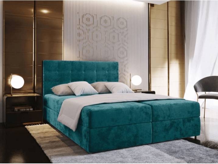 AKTION Polsterbett Boxspring GLORIEN VELVET 180x200 cm türkis II. Wahl Matratze: Bonell-Federkernmatratze