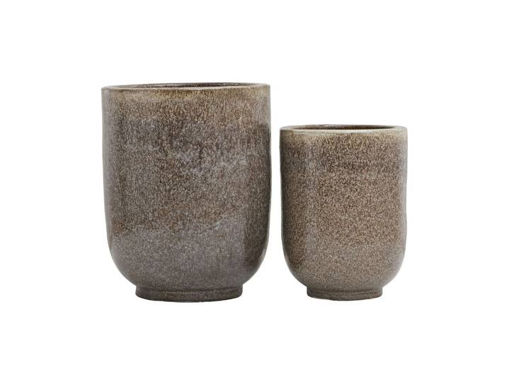 Cache-pot en céramique marron clair, lot de 2, autoportante - Hou