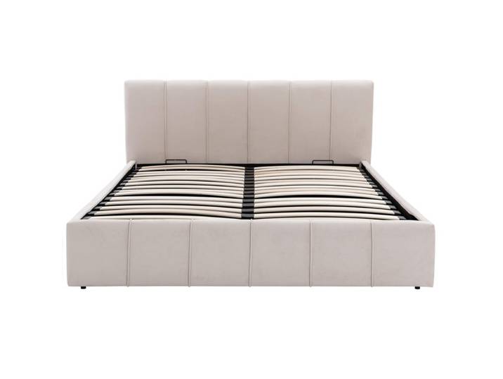 Lit coffre 140x190 cm tissu velours beige MAEVA