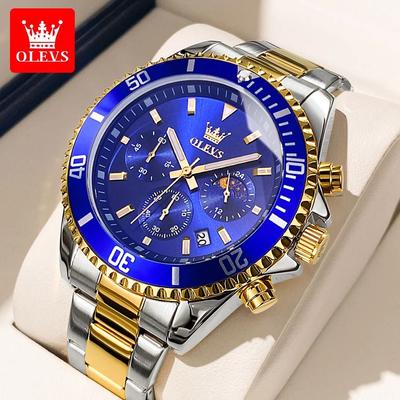 Uplifted Finds OLEVS 2870 Men Chronograph Quartz Watch gold blue