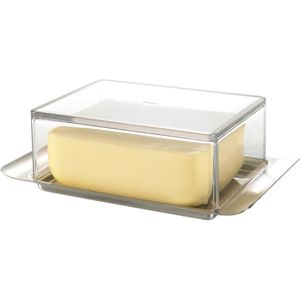 Gefu Butterdose Brunch 33620, aus Edelstahl / Kunststoff, rechteckig, 16,3 x 9,9 x 5,2 cm, silber / transparent