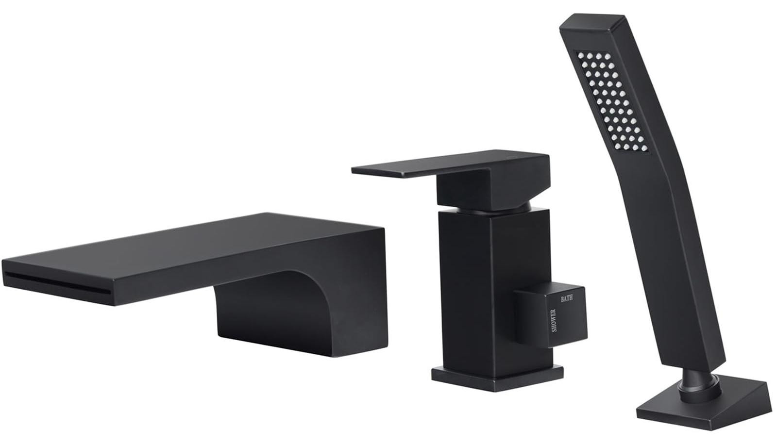 Dripio Badkraan met douche, zwart messing, 3-gats met sprayfunctie