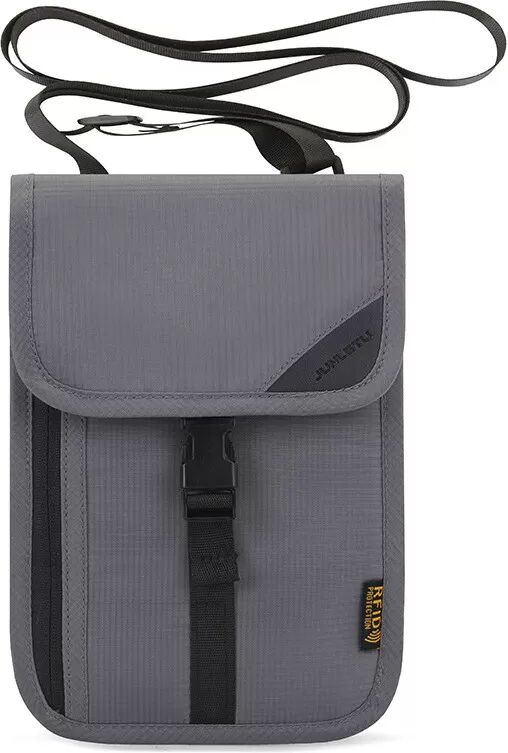 INF Portefeuille tour de cou RFID pour passeport de voyage Gris foncé