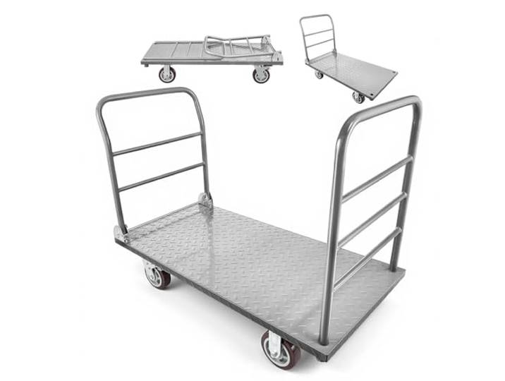 VEVOR Chariot à Plateforme Pliable Charge 1202 kg Chariot à Plateau Pliable 122x61x92 cm pour Manutention\, Courses\, Garage\, Entrepôt\, avec Roues Pivotantes\, Garde-Corps Amovible\, Cadre en Acier Allié