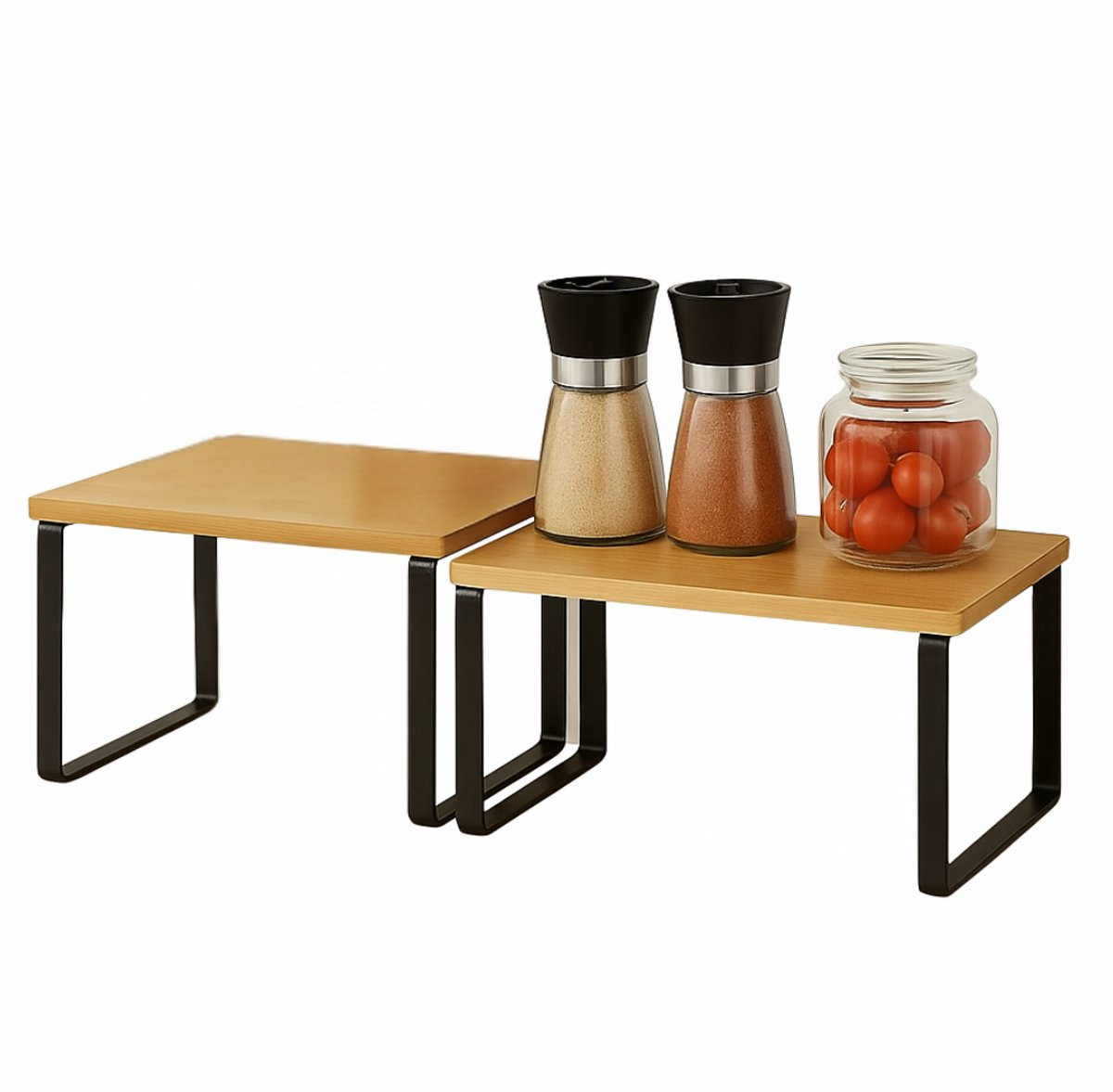 Lomera Aanrecht Organizer - Stapelbaar Keukenrekje Set met Metalen Frame en Bamboe Plank