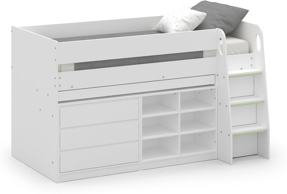 Harriet Bee Moesha Single (3') Cabin Bed with Storage Included with Desk Included White UK Single - DE 90 x 190 cm