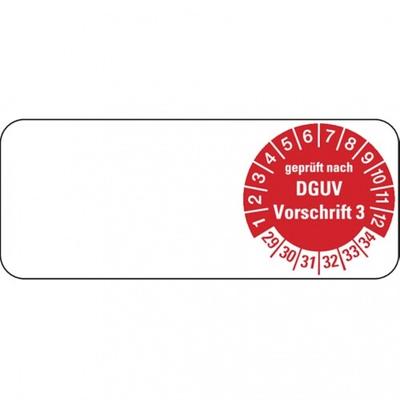 König Werbeanlagen Dreifke® Kabelprüfplakette ab 29 nach DGUV Vorschrift 3 rot/w - 50x20 mm Folie selbstklebend