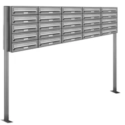 AL Briefkastensysteme 25 Fächer Premium Edelstahl Stand Briefkasten Anlage für Post A4 modern, robust, wetterfest, Artikelnummer: 132T25S5