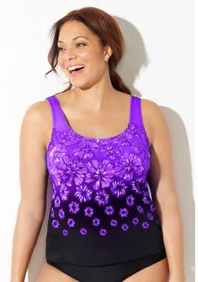Plus Size Women's Chlorine Resistant Classic Tankini Top by Swimsuits For All in Purple Exploded (Size 12)