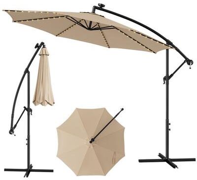 Costway 10 Feet Patio Offset Umbrella with 112 Solar-Powered LED Lights-Beige