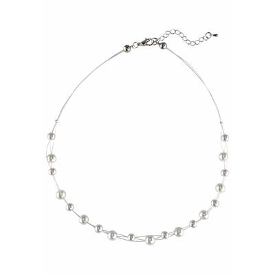 Collier FIRETTI "Drahtcollier, 3 reihig", silber (weiß, silberfarben), Halsketten, Damen, Materialmix Perlen, L: 53,5, Materialmix, Perlen, Collier, mit Glasperle