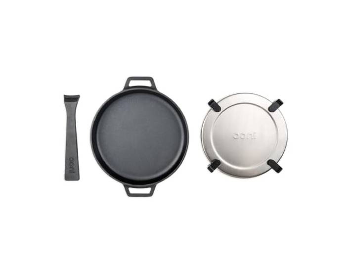 ooni Gietijzeren koekenpan - 9 ronde koekenpan met afneembaar handvat en pijnloze stalen onderzetter, gietijzeren koekenpan, pre-seasoned non-stick ovenveilig kookgerei, pizzaoven en