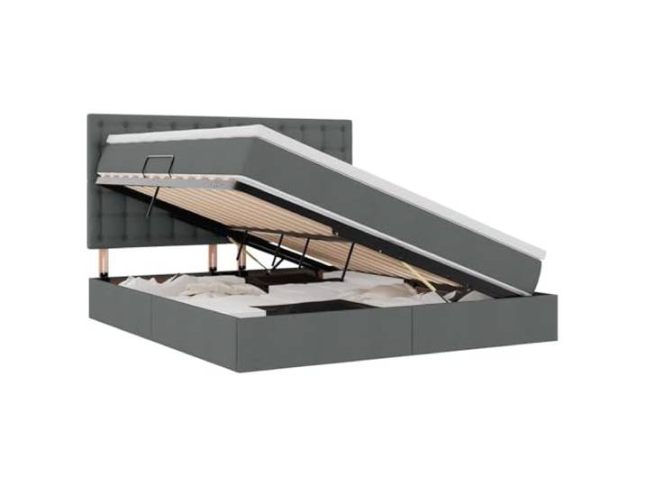 KKgypkn Stauraumbett mit Matratze, Kunstlederbett 160x200 cm, Dunkelgrau, hydraulischer Seitenlift für einfachen Zugang zu viel Stauraum, modernes Design mit schwarzem Rahmen, Betthöhe