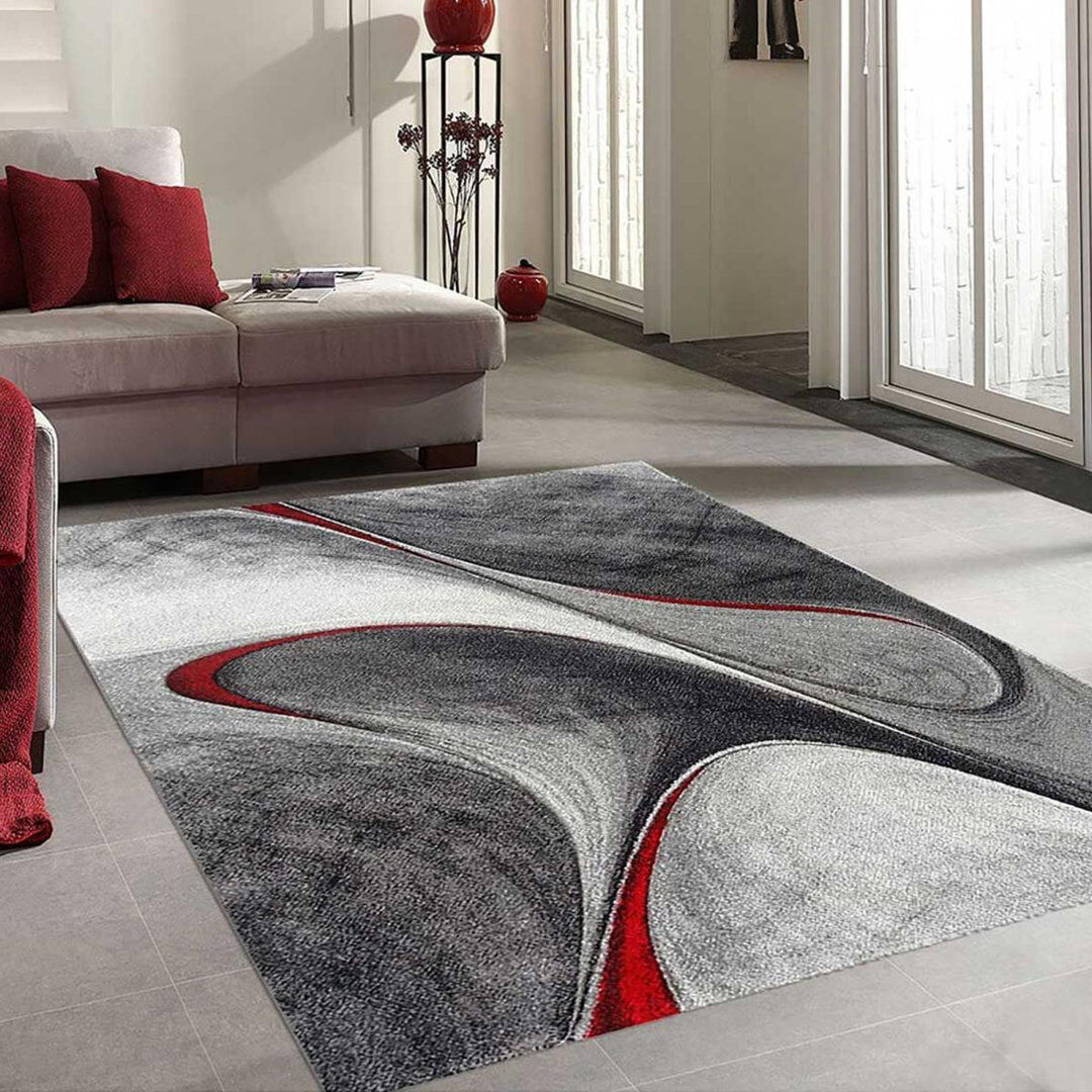 Ebern Designs Monarch Geometric Area Rug Red Rectangle 60 x 110cm