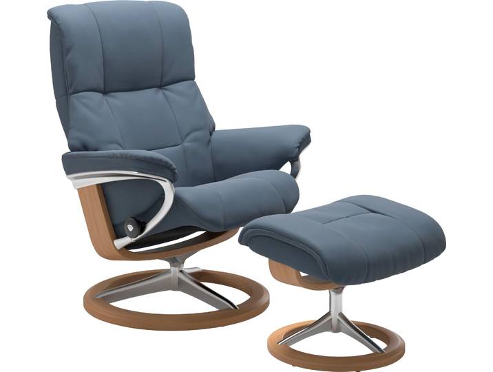 Fußhocker, Leder BATICK & PALOMA, Sparrow Blau Paloma, 55×41×39 cm, Signature Base, Klassisch, Stressless
