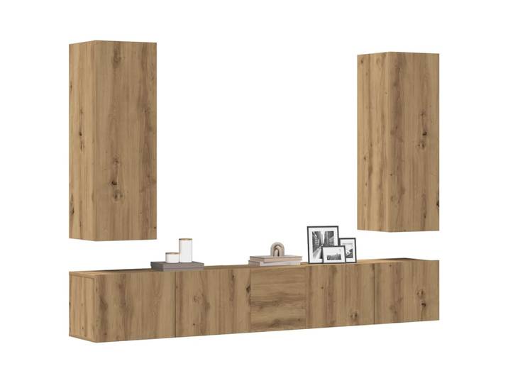 vidaXL 5-tlg. TV-Schrank-Set Wandmontage Artisan-Eiche Holzwerkstoff