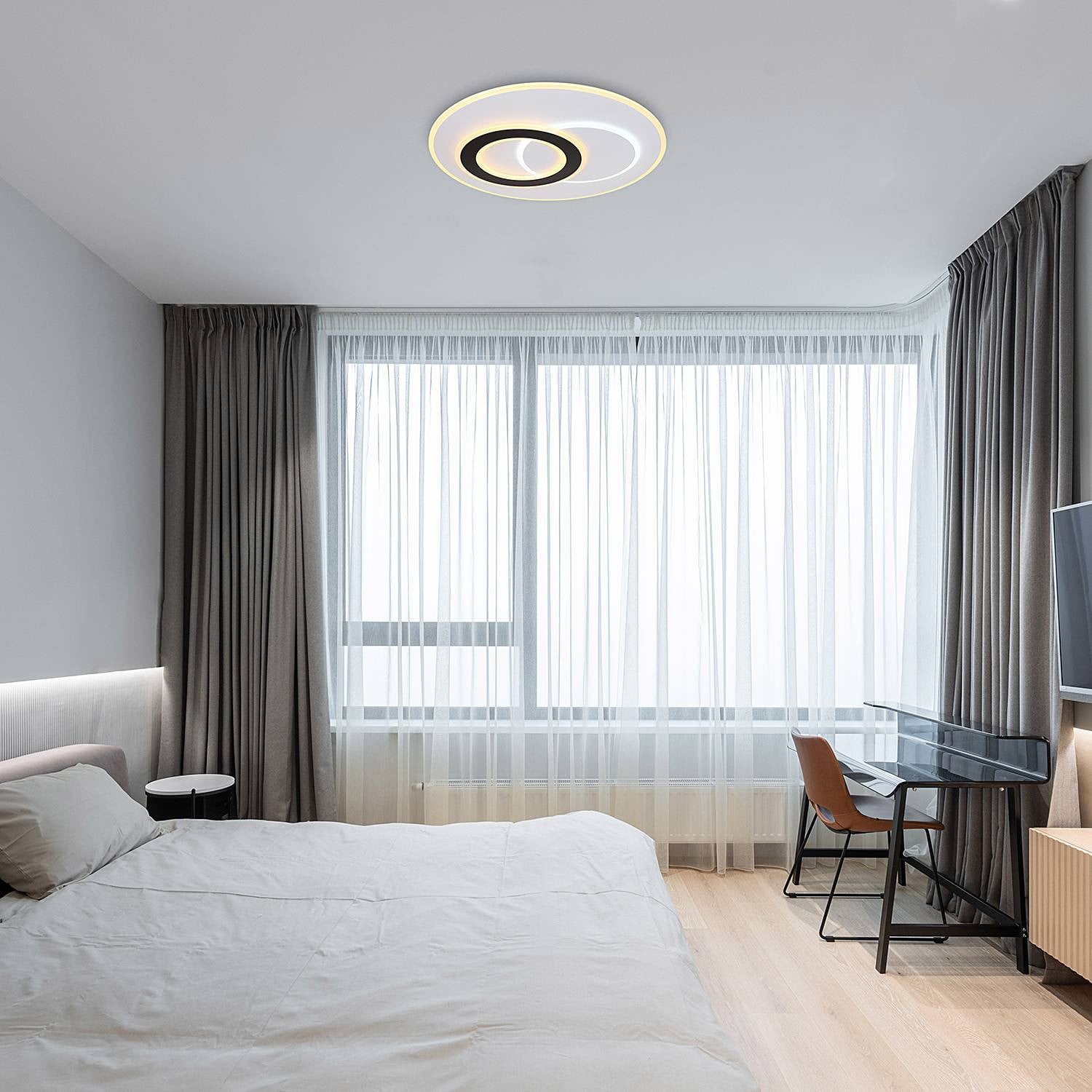 home24 LED-plafondlamp Jacques, wit/zwart, Ø 70 cm