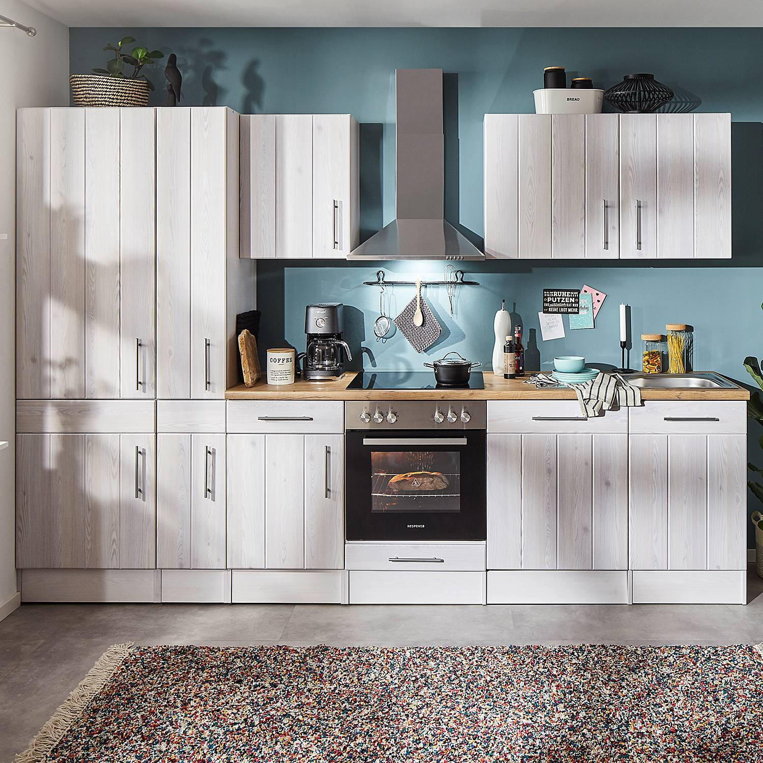 home24 Keukenblok Anton Wit/Lork Wit, 310 cm