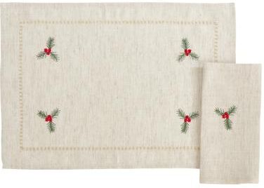 Saro Lifestyle Embroidered Holly Placemats and Napkins 8 pcs Set (4 Placemats, 4 Napkins)