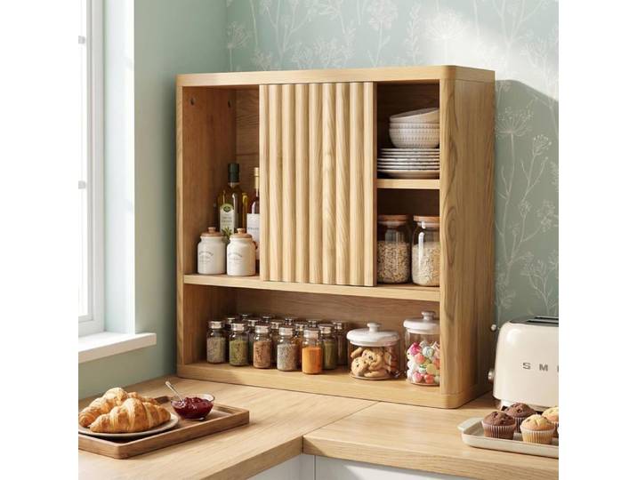 Meuble de rangement de plan de travail JIEXI avec porte coulissante Portes ondulées montage sans perçage