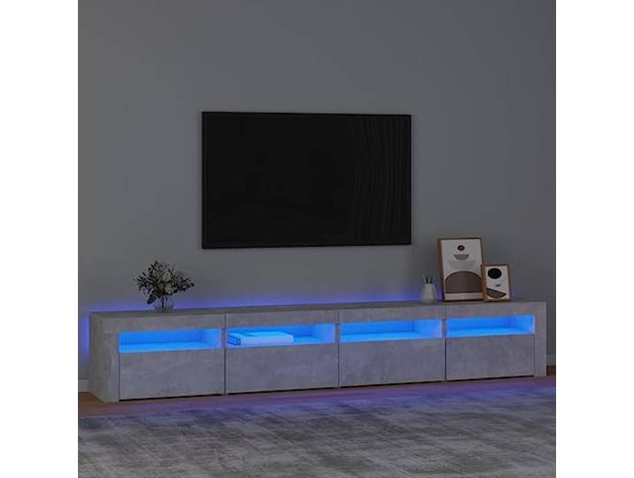 TV Unterschrank mit RGB LED-Beleuchtung, Beton grau, 240x35x40 cm, TV Möbel aus Holzwerkstoff, bietet Stauraum und Präsentationsraum, angetrieben von