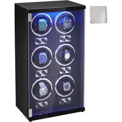 VEVOR Uhrenbeweger, Automatik-Uhrenbeweger, Watch Winder, Uhrenbeweger für Automatikuhren, Automatischer Uhrenbeweger mit Platz für 6 Uhren, LED Beleuchtung, 150–207 mm Einstellbare Riemenlänge
