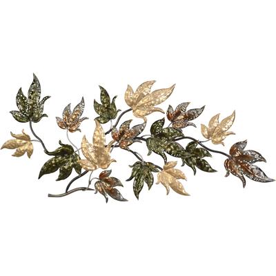 Wanddekoobjekt "Wanddekoration", braun, B:42cm H:19cm T:2cm, Metall, HOFMANN LIVING AND MORE, Wanddekoobjekte, Herbstlicher Zweig mit Blättern, metallicfarben