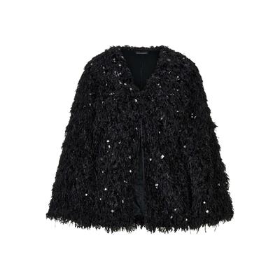 Kurzjacke GOLDNER "Kurzgröße Eleganter Überwurf mit Pailletten", Damen, Gr. 25, schwarz, Obermaterial: 100% Polyester PES., normal, V-Ausschnitt, weit, Jacken Kurzjacke, neue Oberflächenoptik
