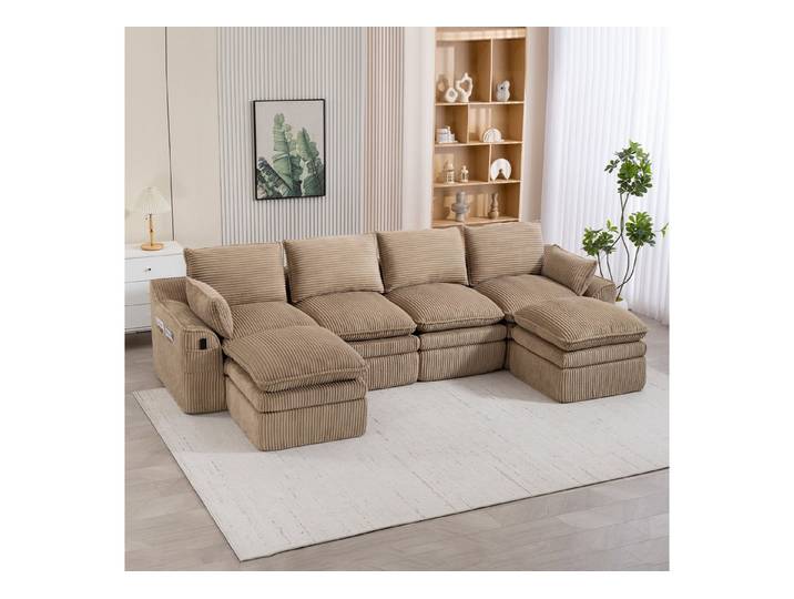 OKWISH Sofa Loungesofa, 2 Seitentaschen und 3-lagigem Schaumstoff + Federkern für schnelle Rückfederung