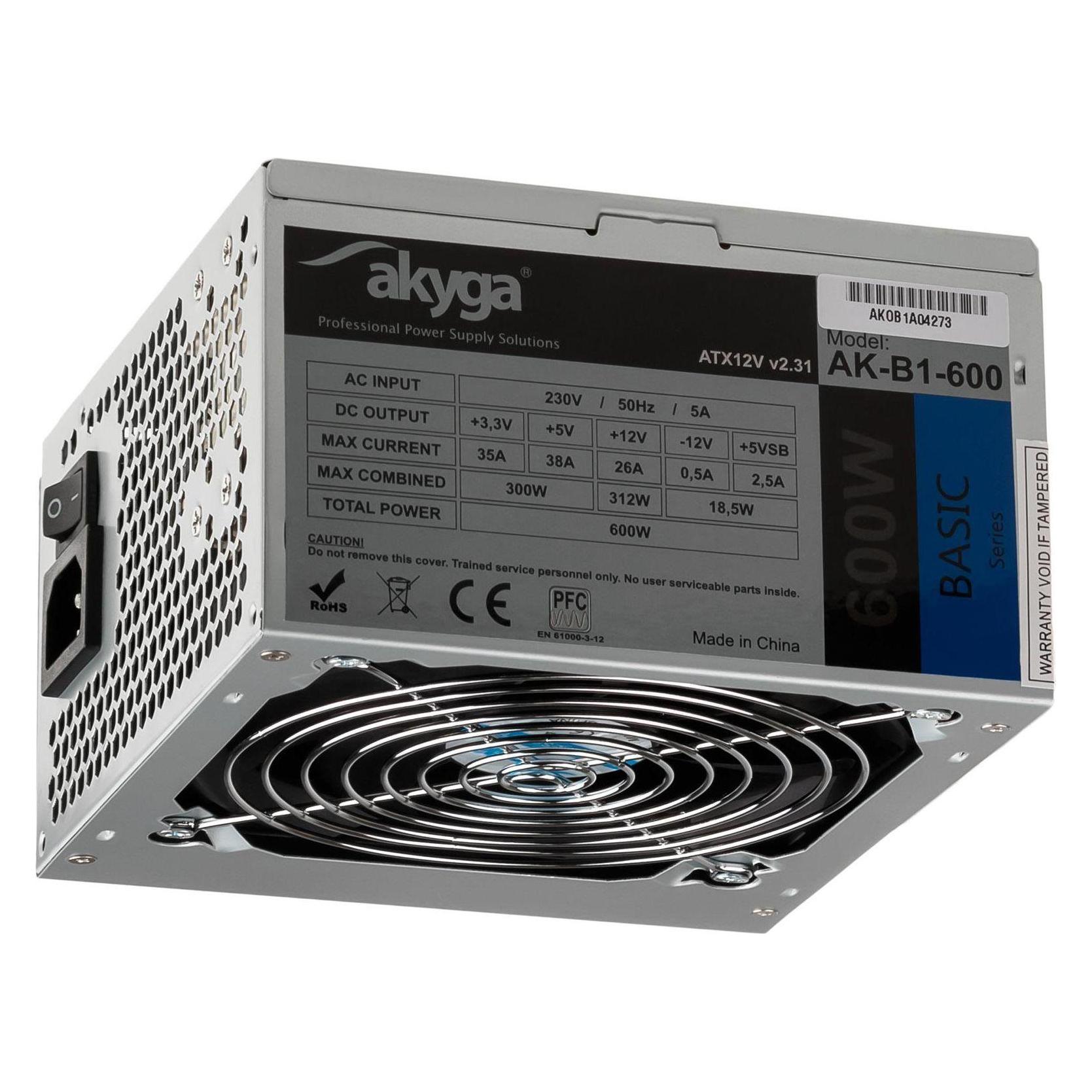 Akyga Basic ATX Power Supply 600W AK-B1-600 Fan12cm P4 3xSATA PCI-E (600 W) (AK-B1-600)