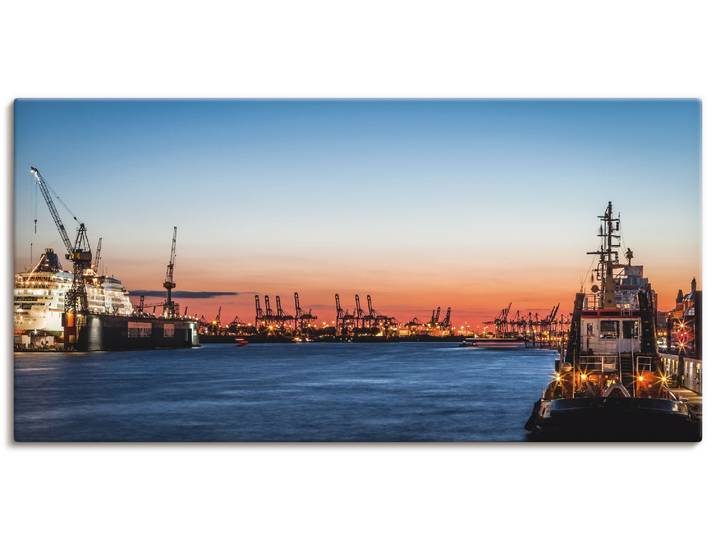 Leinwandbild ARTLAND Hamburger Hafen , blau (farbe bild(er): blau), B:100cm H:50cm, Bilder, Leinwandbild, auf Holzrahmen gespannt