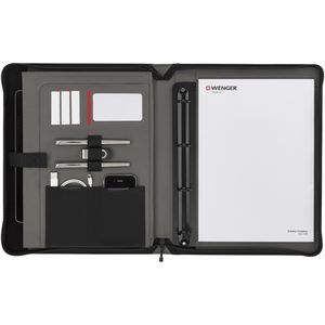 Wenger Schreibmappe Venture schwarz, inkl. Block, Polyester, mit Reißverschluss, Ringbuch und Tabletfach bis 10 Zoll, A4
