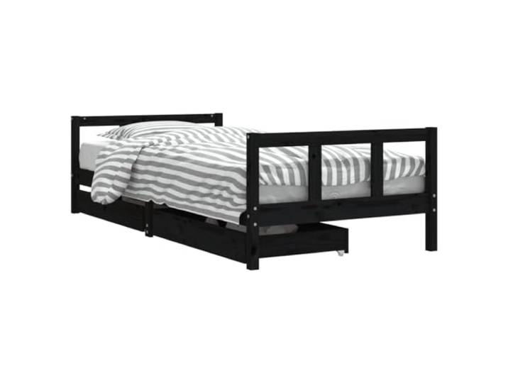 FDSAQOPT mit Schubladen Schwarz 90x200 cm Massivholz Kiefer Massives Kiefernholz, Holzlatten inklusive, Kopf- und Fußteil, Schubladen für Spielzeug und Kleidung, flache Einstiegshöhe,
