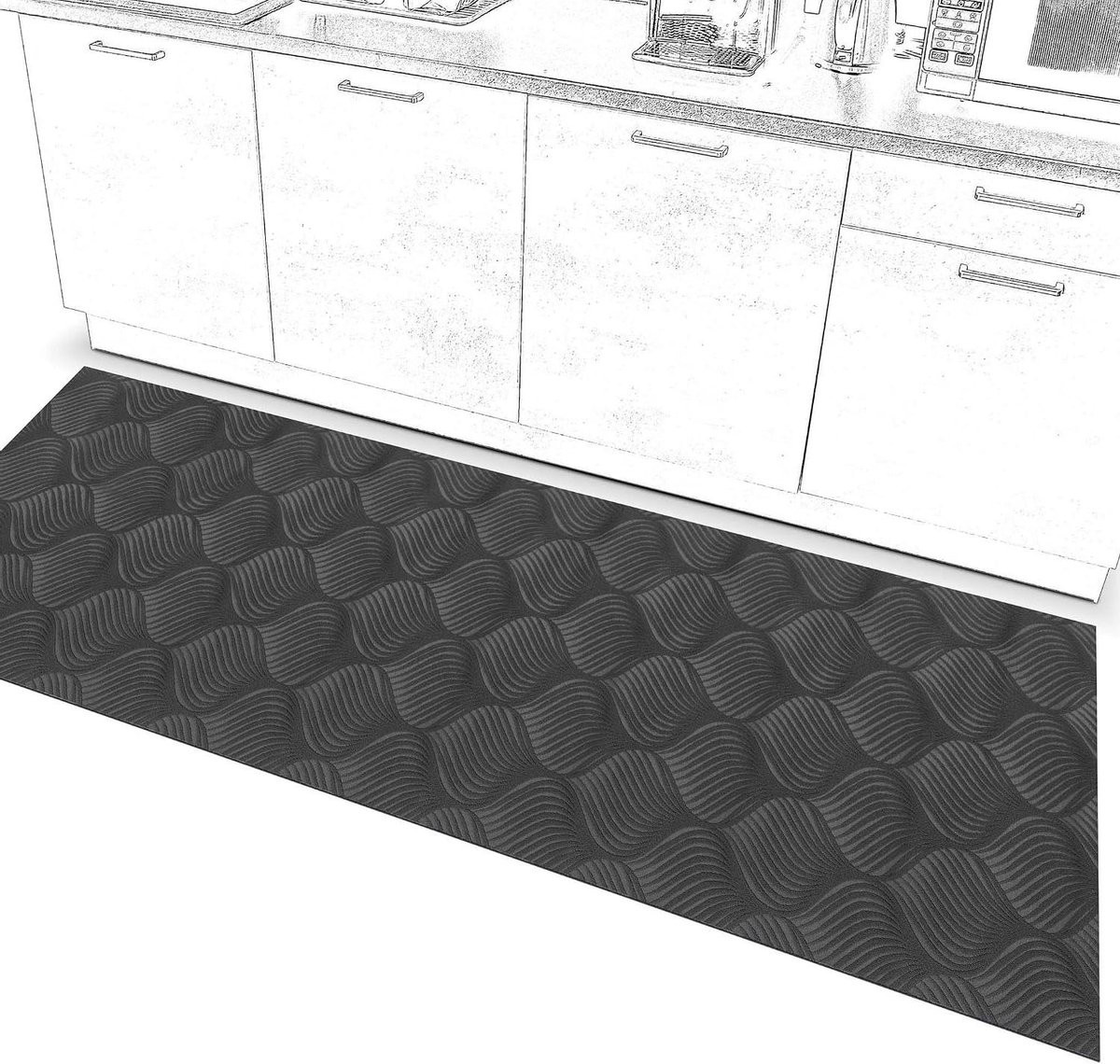 Grijs Keukenloper Tapijt met Antislip - Polyester - 65 x 140 cm