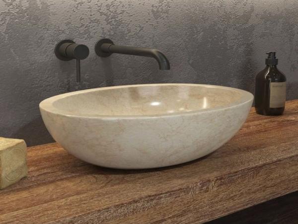 Ovales Aufsatzwaschbecken LEONOR CREAM Ø45x35 x15 cm aus KARAG-Stein