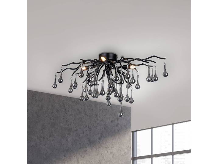 Paul Neuhaus Kristall Deckenleuchte Icicle, schwarz, für Wohn- / Esszimmer, Aluminium