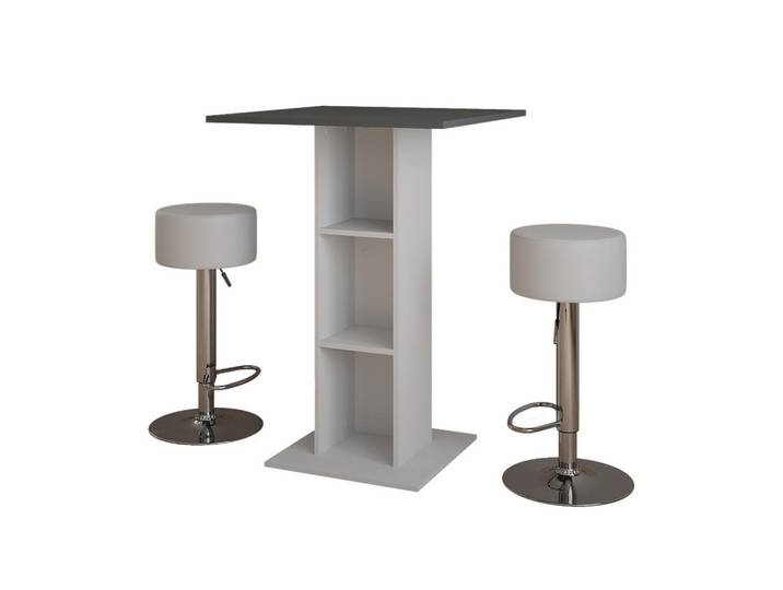 Vicco Bartisch-Set Repose Anthrazit/Weiß 75 x 75 cm mit 2 Barhockern, Anthrazit, Weiß, Holzwerkstoff, Rechteckig, 75x106x75 cm, Esszimmer, Barmöbel, Bartisch