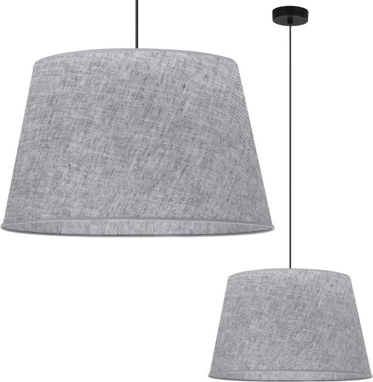 LIGHT HOME LH Hanglamp met grijze linnen kegelvormige lampenkap, zwart, 44 cm