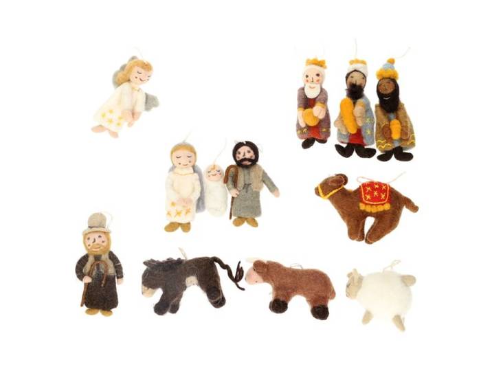 Kerststal set, vilt, 12 verschillende figuren