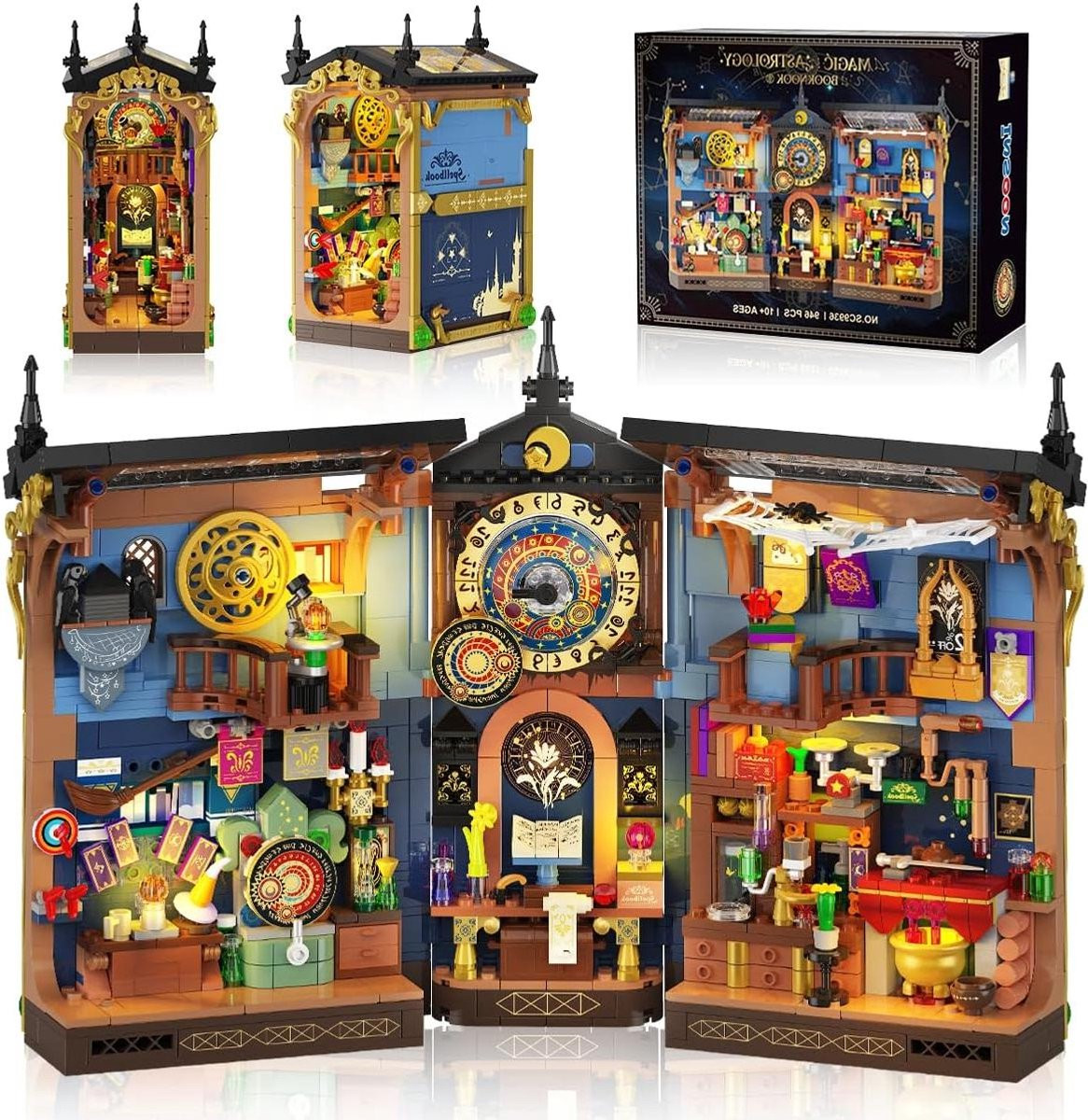 Astrologie Boekenhoek Bouwset - Miniatuur Huis Boekensteun met Verlichting - Zwart - 935 stuks