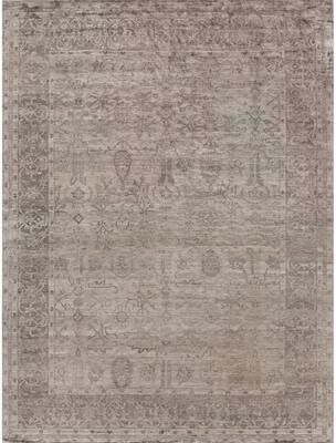 Exquisite Rugs Antique'd Silk hand-knotted Bamboo Silk Silver Area Rug