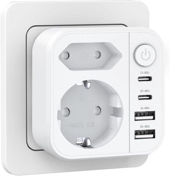 OUFUYU Meervoudig Stopcontact Wit met 6 Poorten inclusief USB