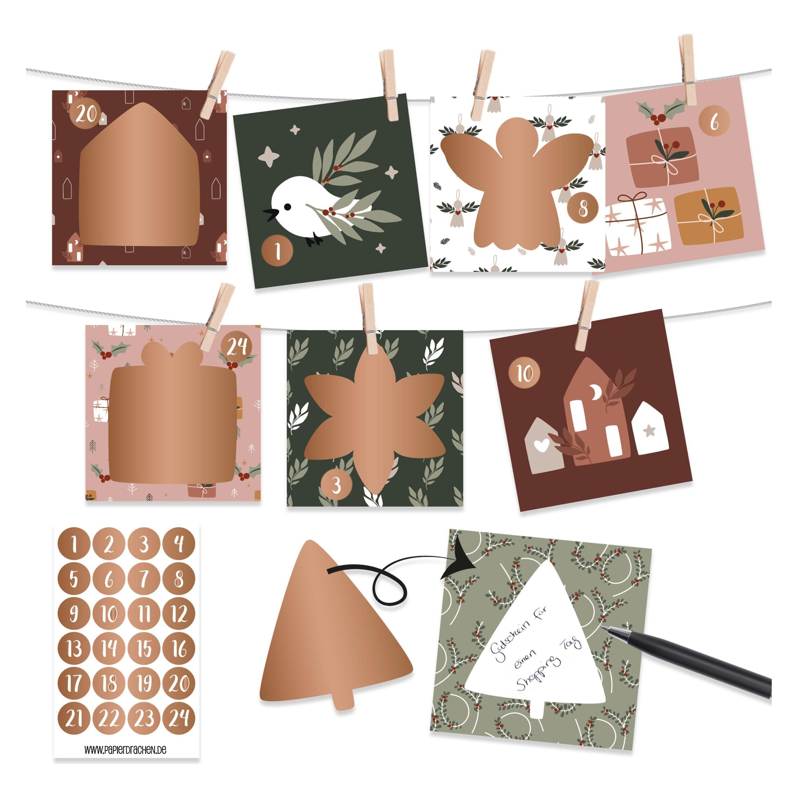 Papierdrachen Rubbel-Adventskalender - Bastelset (24 Türchen) (B400-017-002)