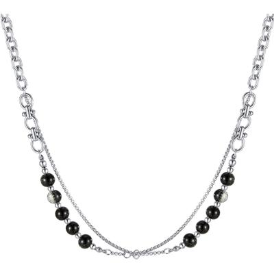 Edelstahlkette FIRETTI "Schmuck Geschenk Edelstahl Halsschmuck Halskette Layer doppelreihig", schwarz (edelstahlfarben, schwarz), Halsketten, Damen, Edelstahl, L: 56, Edelstahlkette, mit Glasperle